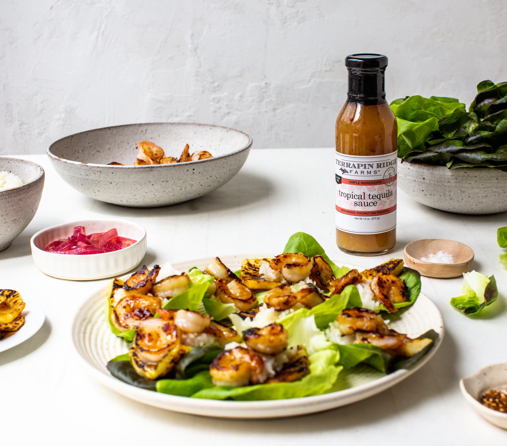 Tropical Tequila Lettuce Wraps with Terrapin Ridge Farms Tropical Tequila sauce Tropical Tequila Lettuce Wraps with Terrapin Ridge Farms Tropical Tequila sauce